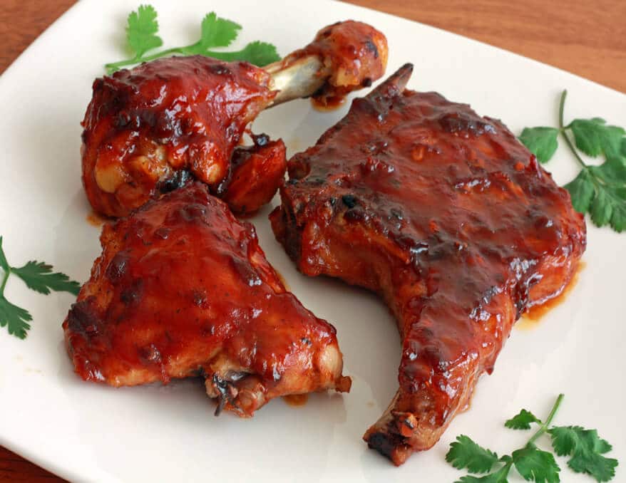 Oven Baked Chicken Pork Chops With Chipotle Maple Barbecue Sauce Recipe