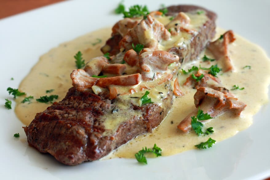 Steak With Creamy Chanterelle Sauce Recipe The Daring Gourmet